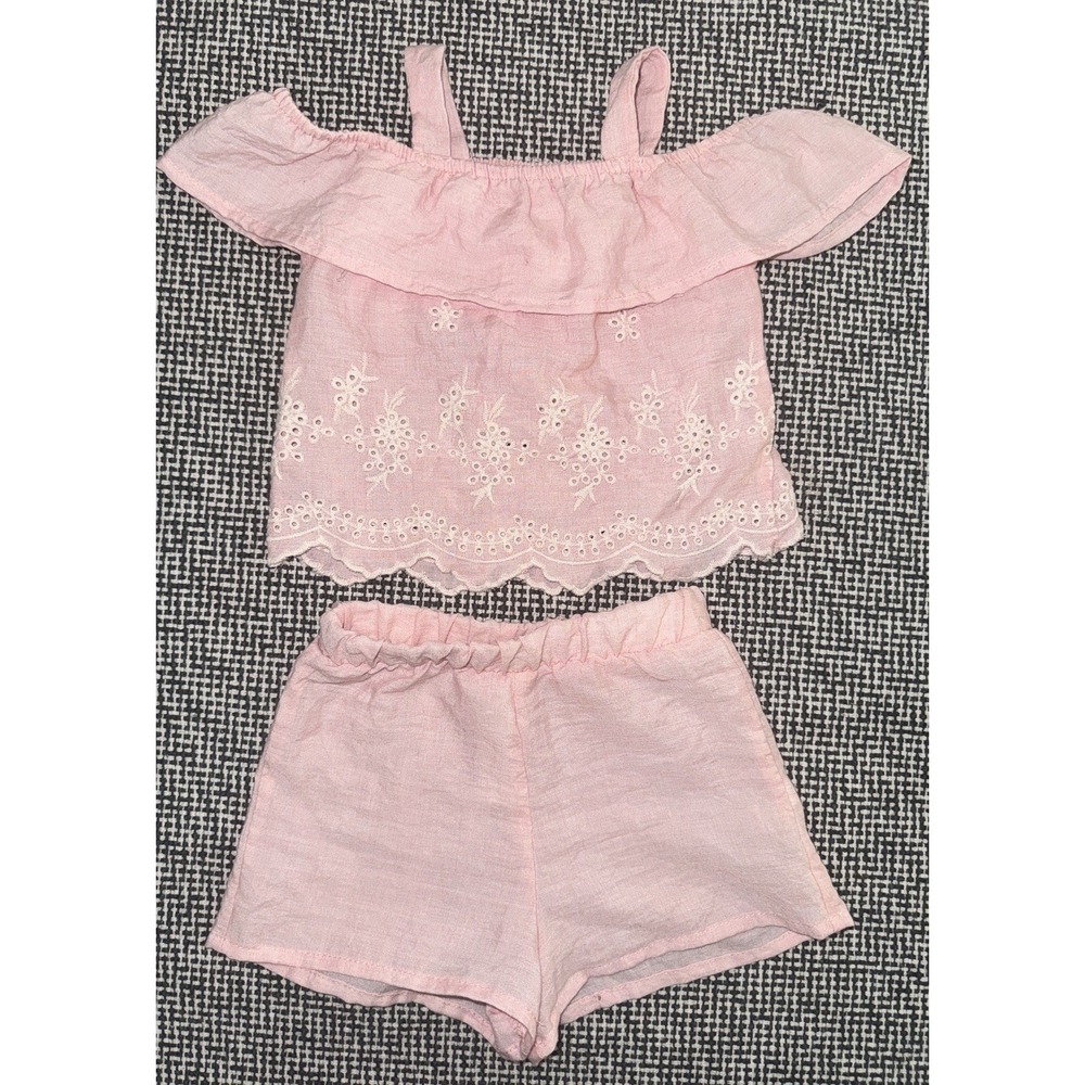 Toddler Girls Boutique Pink Linen Shorts Set - Size 2T
